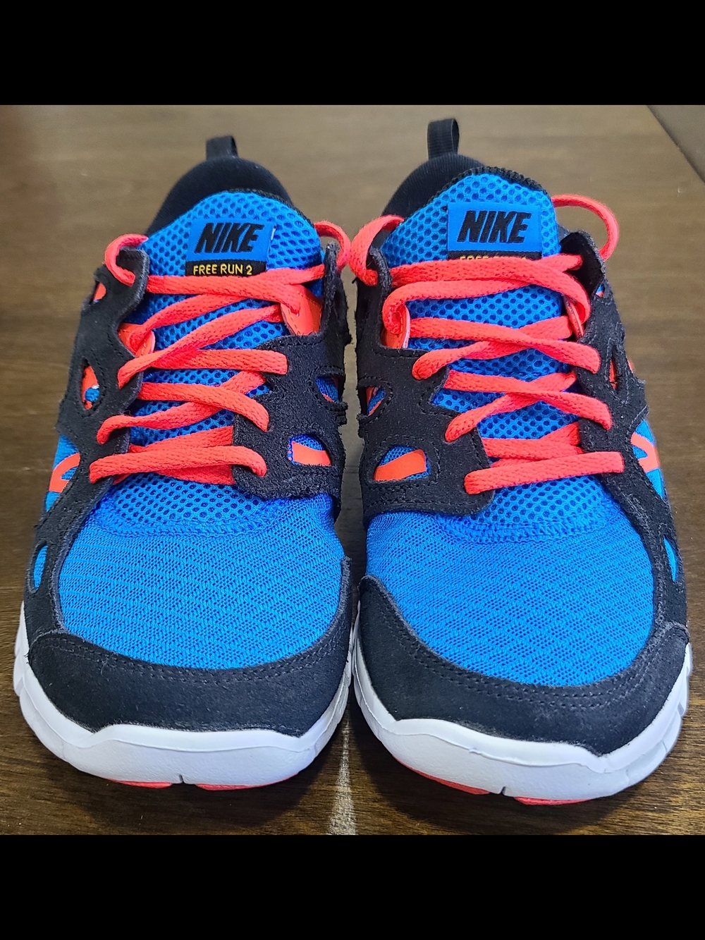 Nike Free Run 2 Black Blue Gold White (Grade School) 7Y Boys Girls/Women's 8.5